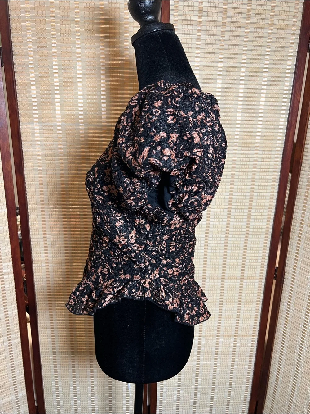 Free People Oh Baby Top Floral Lace Corset Hook Eye Puff Sleeve Milkmaid Blouse